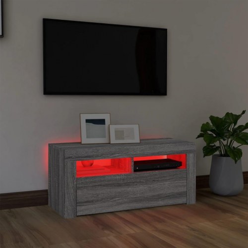 Tv-bord med LED-lys - 90×35×40 cm, grå sonoma-eg
