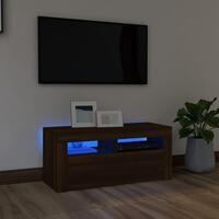 Tv-bord med LED-lys 90x35x40 cm brun egetræsfarve
