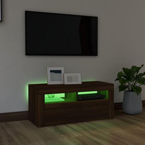 Tv-bord med LED-lys 90x35x40 cm brun egetræsfarve