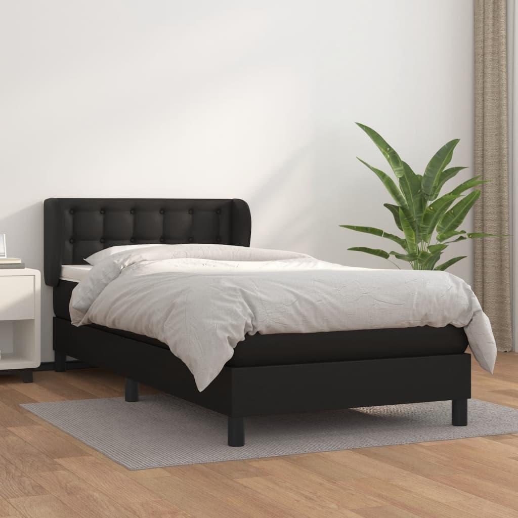 Kontinentalseng Med Madras Kunstlæder Sort - knapper / 80 x 200 cm