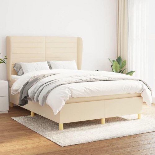 Kontinentalseng med madras 140x200 cm - stof, cremefarvet