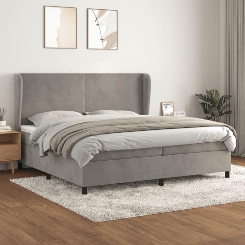 Kontinentalseng med madras 200x200 cm i fløjl - lysegrå