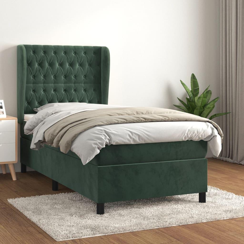 Kontinentalseng med madras 90x200 cm fløjl mørkegrøn