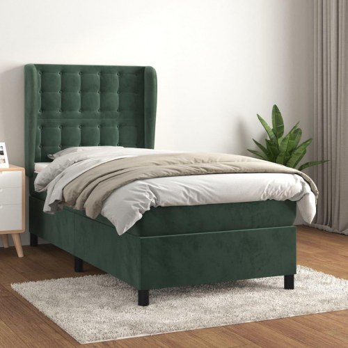 Kontinentalseng med madras 90x200 cm fløjl mørkegrøn