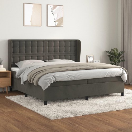 Kontinentalseng i fløjl 200×200 cm - mørkegrå med madras og topmadras