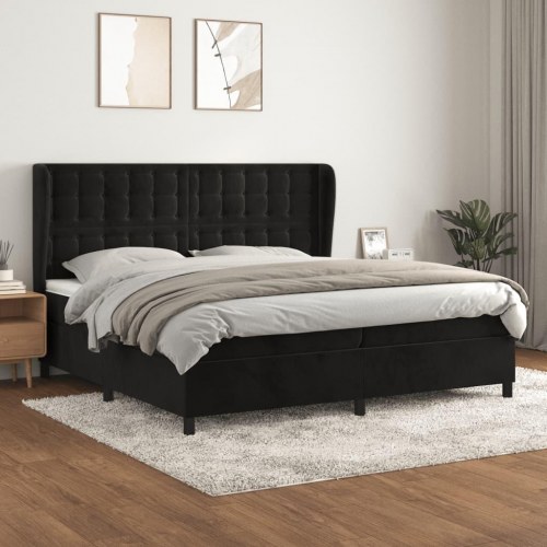 Kontinentalseng med madras 200 x 200 cm - fløjl, sort
