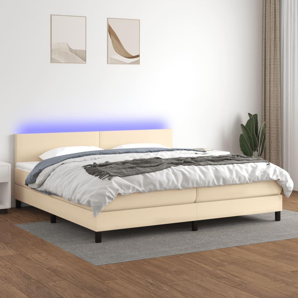Kontinentalseng Med LED-lys Stof - Creme / 200 X 200 cm / Med ensartet mønster