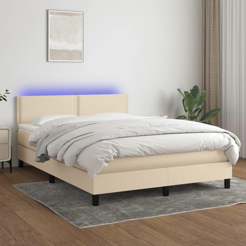 Kontinentalseng Med LED-lys Stof - Creme / 140 X 200 cm / Ensfarvet med søm