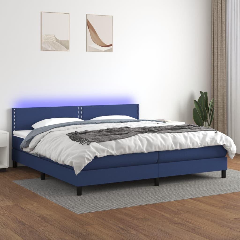 Kontinentalseng Med Led-Lys Stof Blå - Ensfarvet med søm / 200 x 200 cm