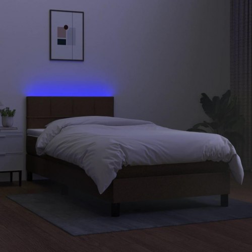 Kontinentalseng med LED-lys 80×200 cm - stof, mørkebrun