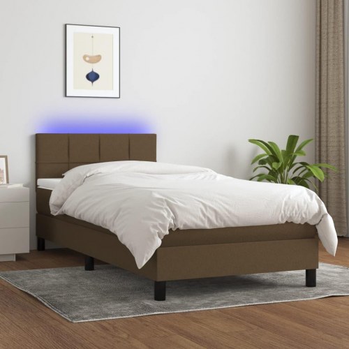 Kontinentalseng med LED-lys 90x190 cm - stof, mørkebrun