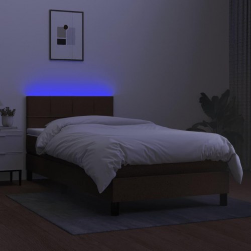 Kontinentalseng med LED-lys 90x190 cm - stof, mørkebrun