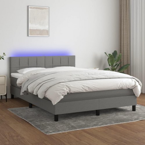 Kontinentalseng med LED-lys - 140 x 190 cm, stof, mørkegrå