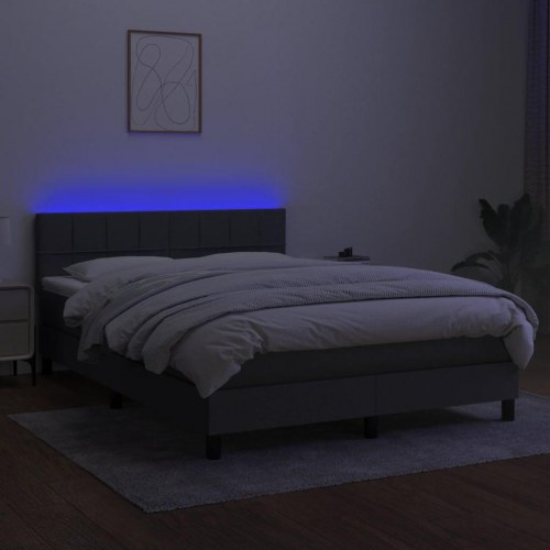 Kontinentalseng med LED-lys - 140 x 190 cm, stof, mørkegrå