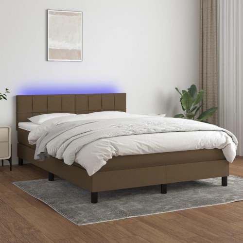 Kontinentalseng med LED-lys 140×190 cm - stof, mørkebrun