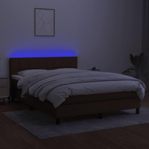 Kontinentalseng med LED-lys 140×190 cm - stof, mørkebrun