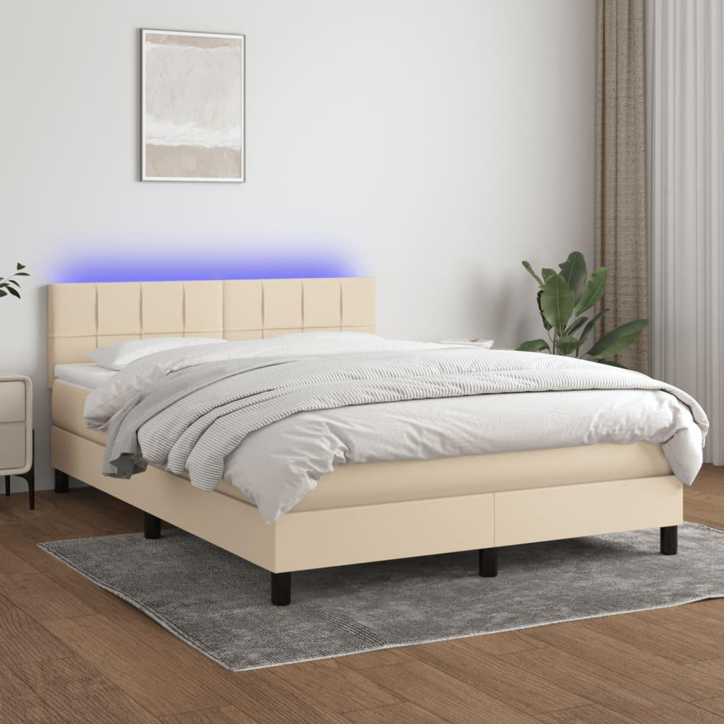 Kontinentalseng Med LED-lys Stof - Creme / 140 X 200 cm / Blok med firkanter