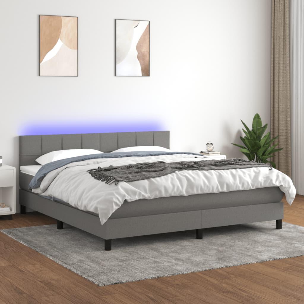 Kontinentalseng Med LED-lys Stof - Mørkegrå / 160 X 200 cm / Blok med firkanter