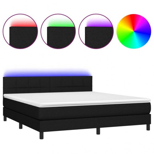 Kontinentalseng med LED-lys 160×200 cm - stof, sort