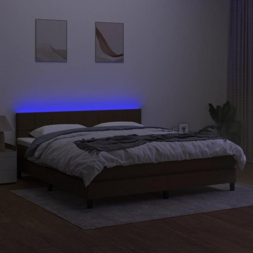 Kontinentalseng med LED-lys 160 x 200 cm stof mørkebrun