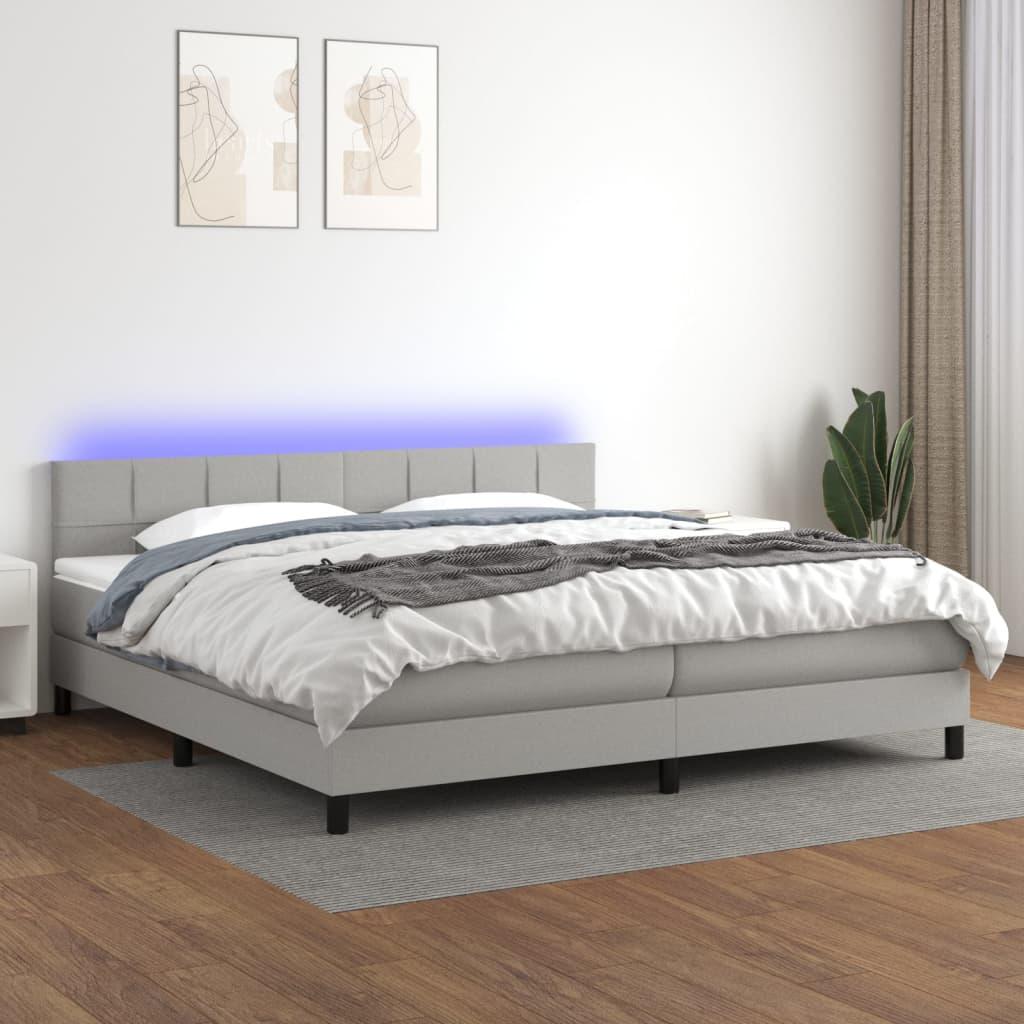 Kontinentalseng Med Led-Lys Stof Lysegrå - Blok med firkanter / 200 x 200 cm