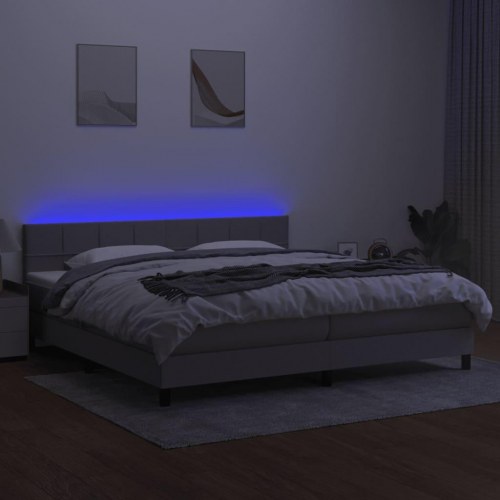 Kontinentalseng med LED-lys 200 x 200 cm - stof, lysegrå