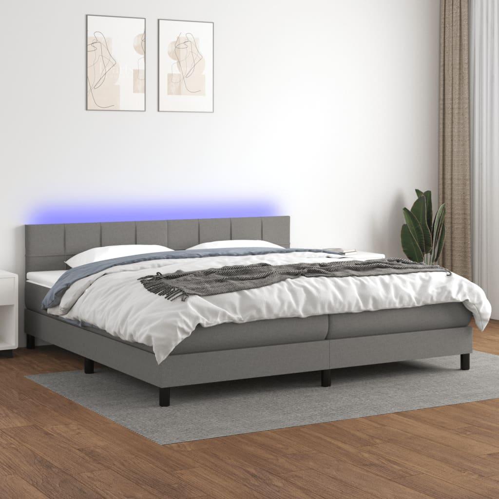 Kontinentalseng med LED-lys 200×200 cm - stof, mørkegrå