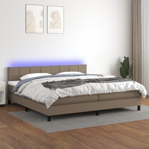 Kontinentalseng med LED-lys 200x200 cm - stof, gråbrun