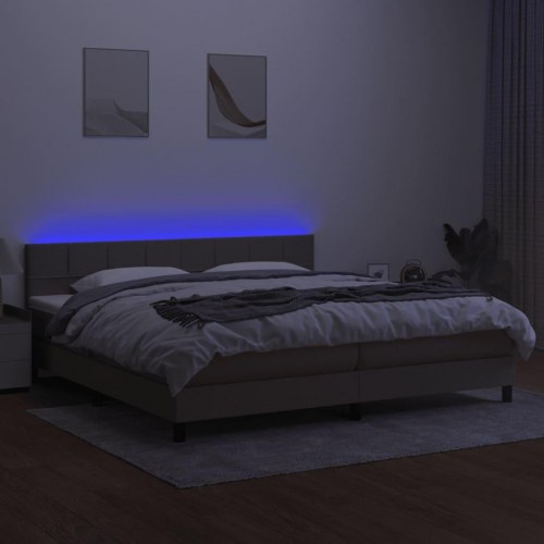 Kontinentalseng med LED-lys 200x200 cm - stof, gråbrun