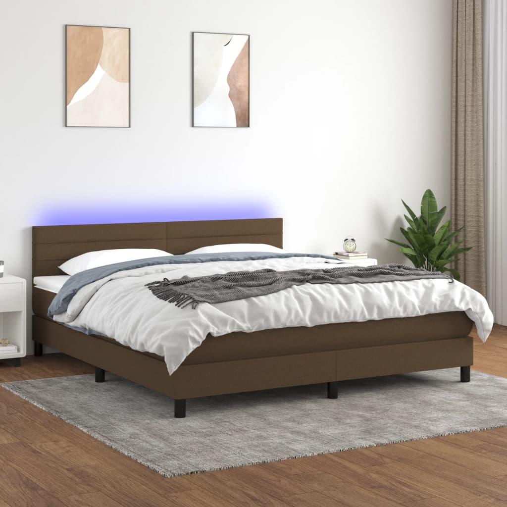 Kontinentalseng Med Led-Lys Stof Mørkebrun - vandrette striber / 160 x 200 cm