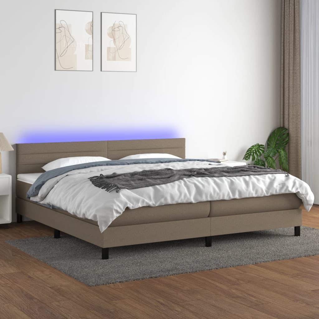 Kontinentalseng Med LED-lys Stof - Gråbrun / 200 X 200 cm / Vandrette striber