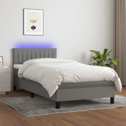 Kontinentalseng med LED-lys - 80×200 cm, stof, mørkegrå