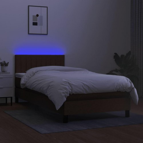 Kontinentalseng med LED-lys 80x200 cm - stof, mørkebrun