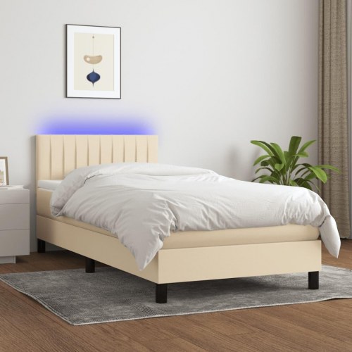 Kontinentalseng med LED-lys 80×200 cm - stof, creme