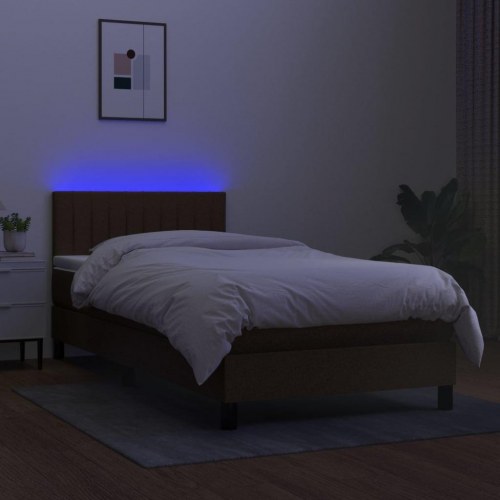 Kontinentalseng med LED-lys 90 × 190 cm - stof, mørkebrun