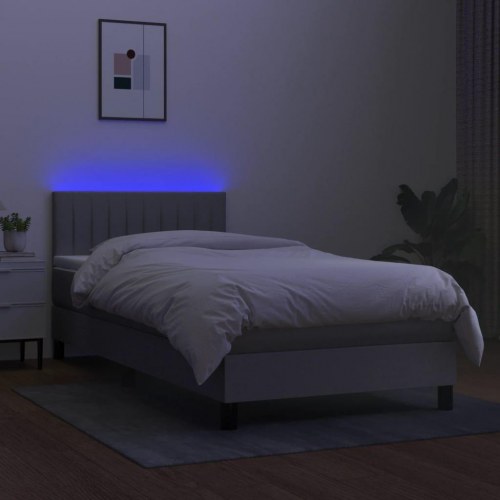 Kontinentalseng med LED-lys 100×200 cm - stof, lysegrå