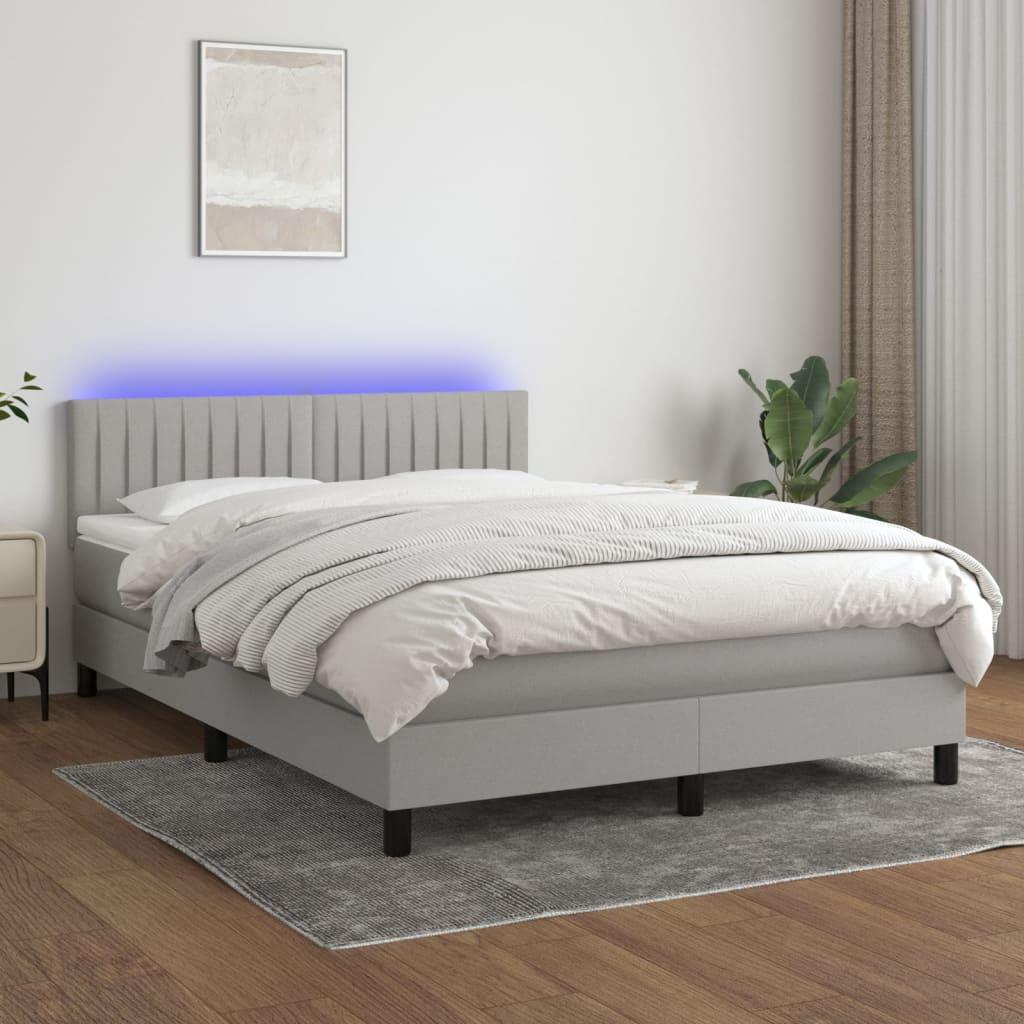 Kontinentalseng med LED-lys 140x190 cm - stof, lysegrå