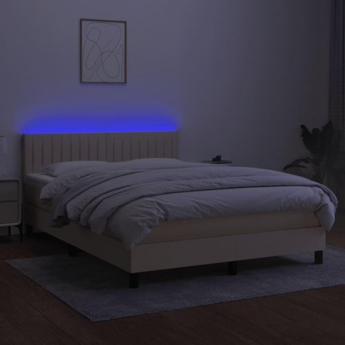 Kontinentalseng med LED-lys 140×190 cm - stof, cremefarvet