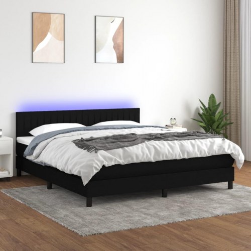 Kontinentalseng med LED-lys 160×200 cm - sort stof
