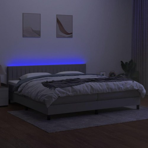 Kontinentalseng med LED-lys 200×200 cm - stof, lysegrå