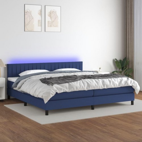 Kontinentalseng med LED-lys 200×200 cm - stof, blå