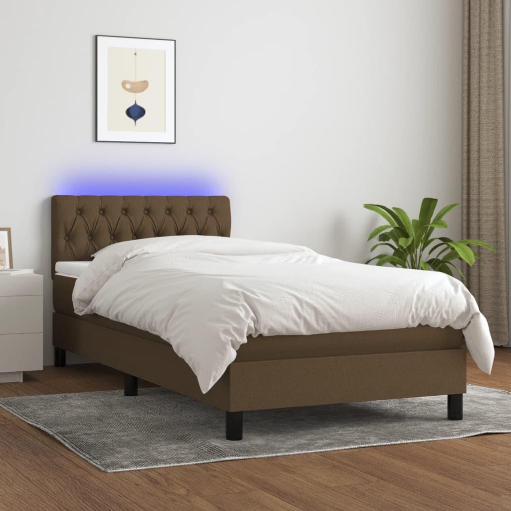 Kontinentalseng Med LED-lys Stof - Mørkebrun / 90 X 190 cm / Med pynteknapper