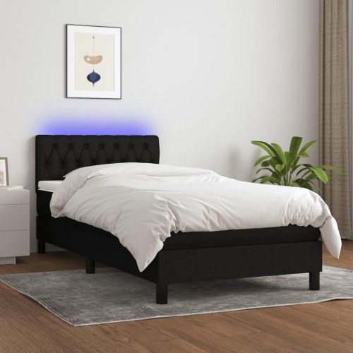 Kontinentalseng med LED-lys 100×200 cm - stof, sort