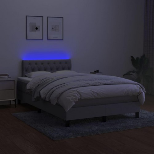 Kontinentalseng med LED-lys 120×200 cm - stof, lysegrå