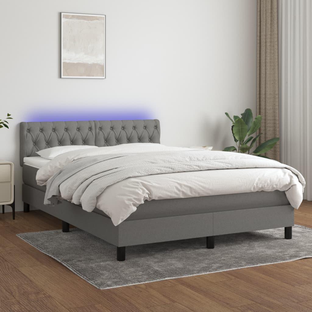 Kontinentalseng Med Led-Lys Stof Mørkegrå - Med pynteknapper / 140 x 190 cm