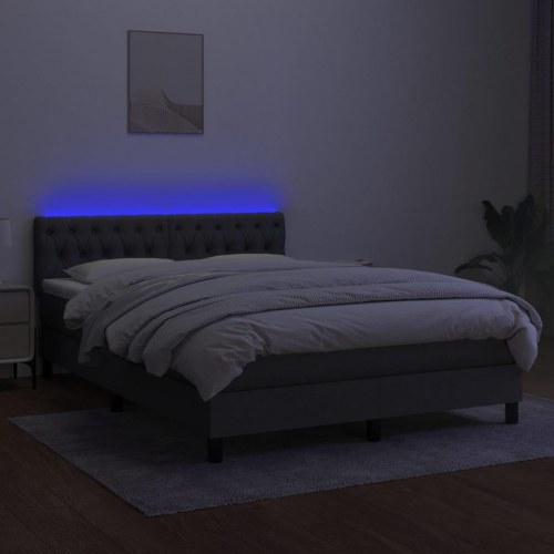 Kontinentalseng med LED-lys 140×190 cm - stof, mørkegrå