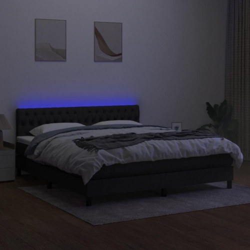 Kontinentalseng med LED-lys 160×200 cm - stof, sort