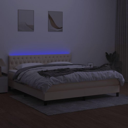 Kontinentalseng med LED-lys 160×200 cm - stof, cremefarvet