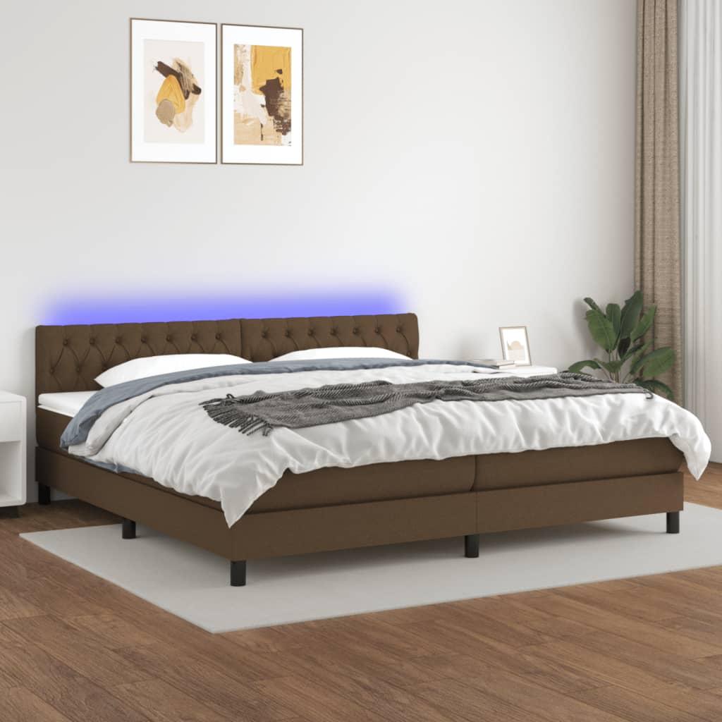 Kontinentalseng med LED-lys 200x200 cm - stof, mørkebrun