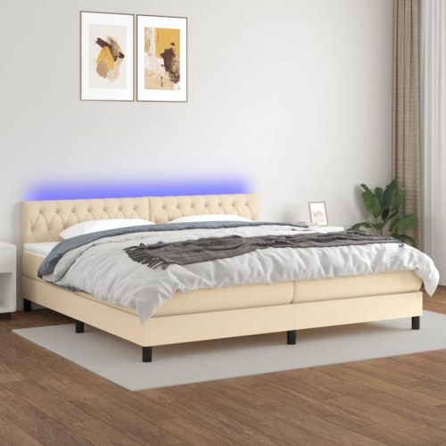 Kontinentalseng med LED-lys 200×200 cm - stof, cremefarvet